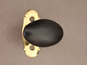 BOUTON DE CREMONE PORCELAINE Noir Mat s/platine laiton poli